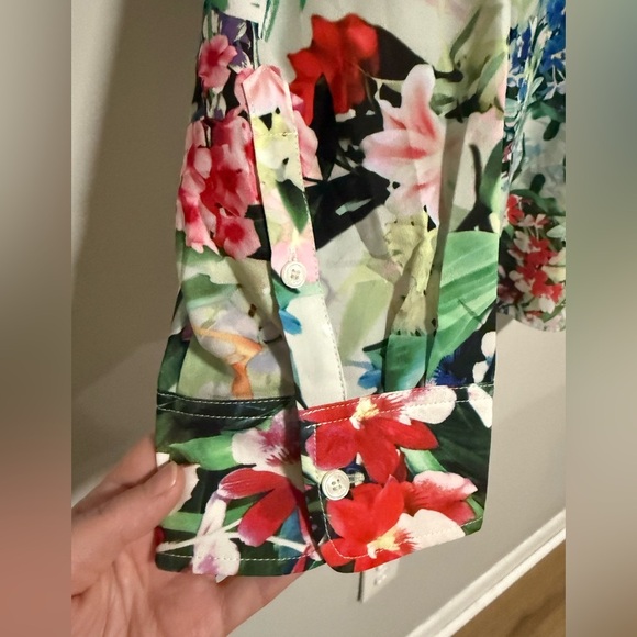 Talbots Floral Long Sleeve Popover Tunic Top Size 2X Tropical Cruise Hawaiian - Picture 3 of 8